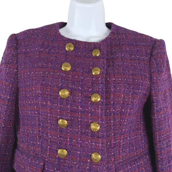 Veronica Beard Bentley Double Breasted Tweed Jacket Size 2 Aubergine NWT CJ-2131 - Picture 4 of 16